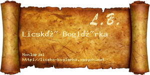 Licskó Boglárka névjegykártya